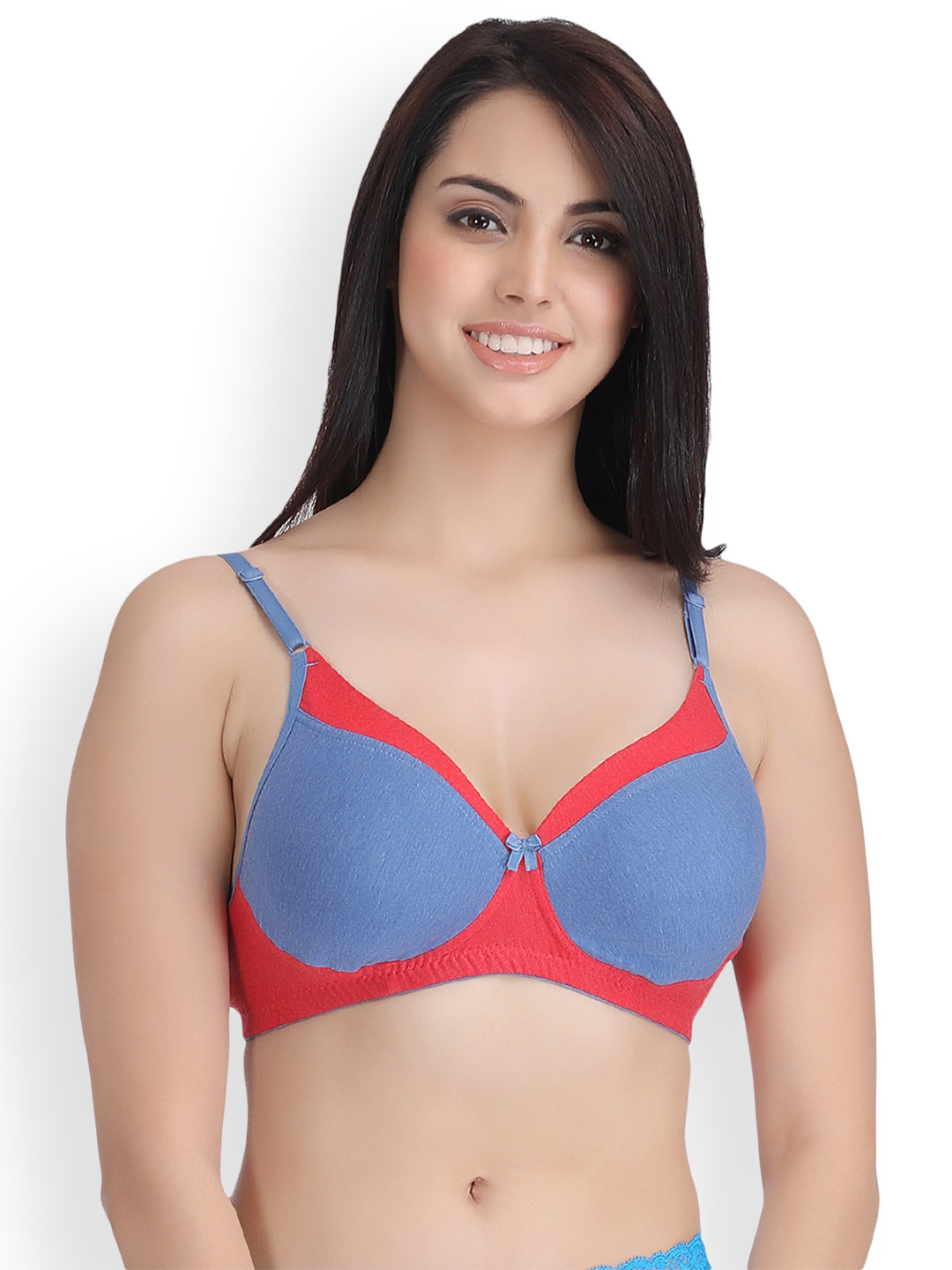 

Clovia Blue & Red Solid Non-Wired Non Padded Everyday Bra BR0827X03