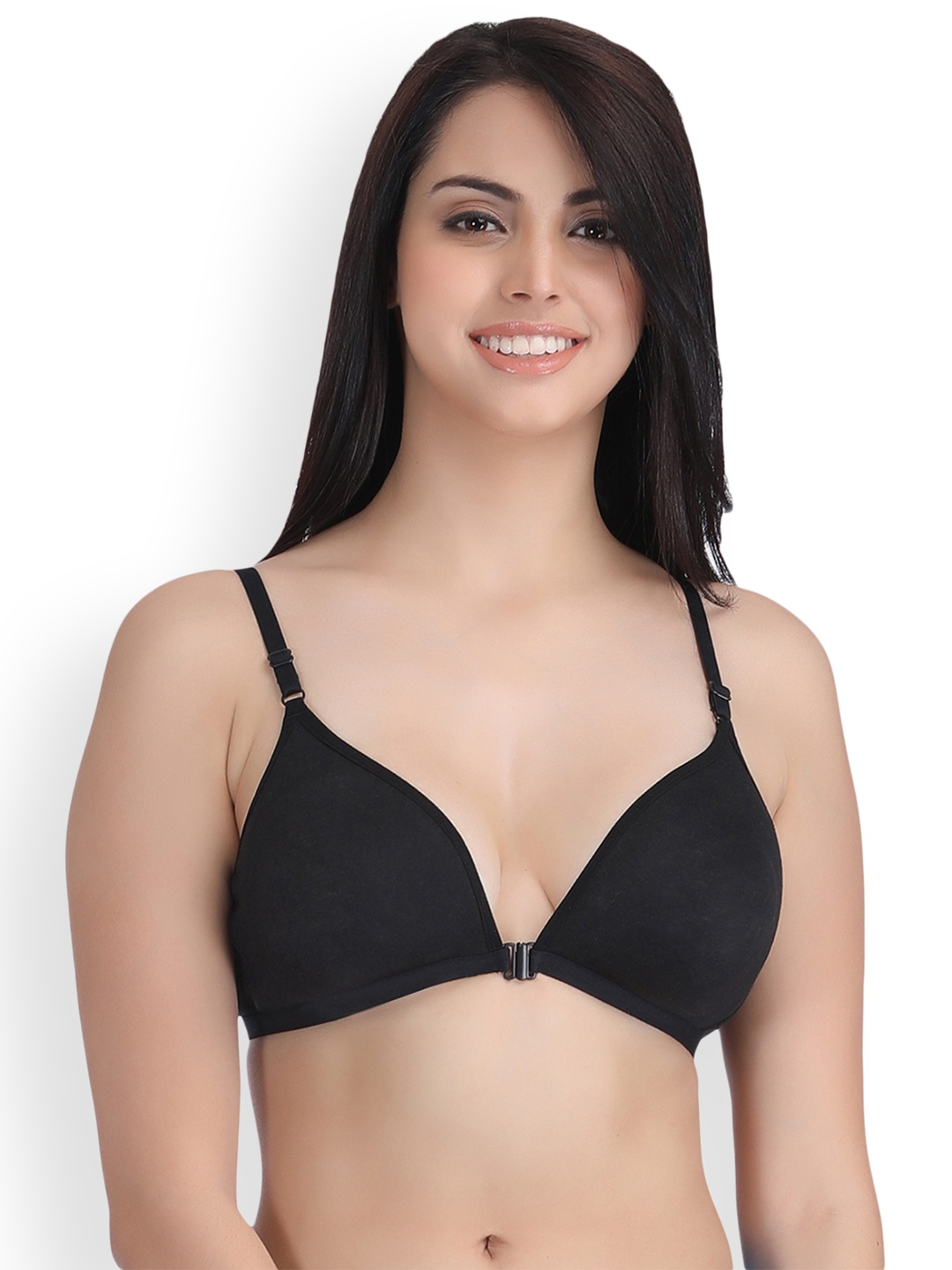 

Clovia Black Solid Non-Wired Non Padded T-shirt Bra BR0768X13