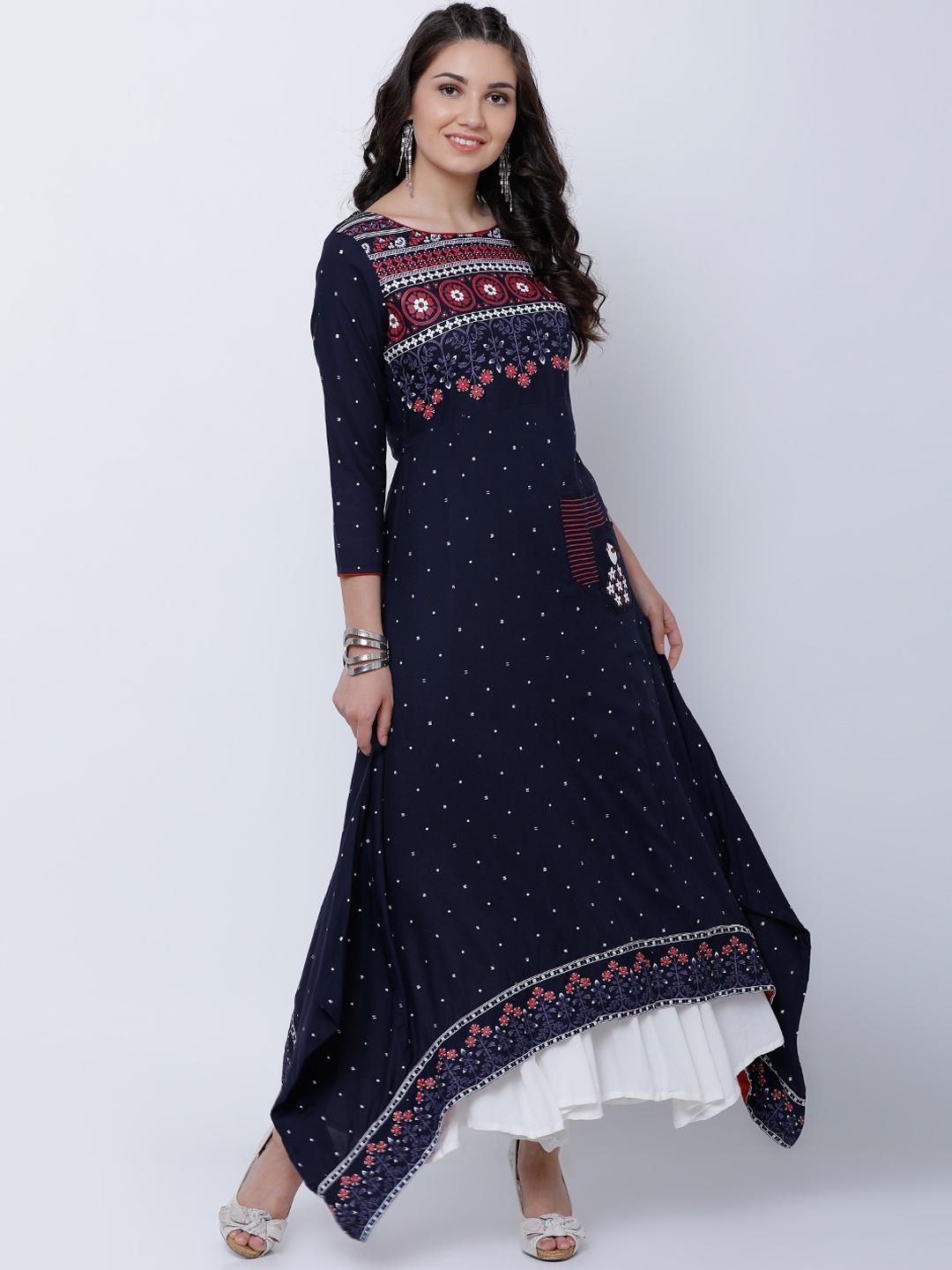 

Vishudh Women Navy Blue Printed A-Line Kurta