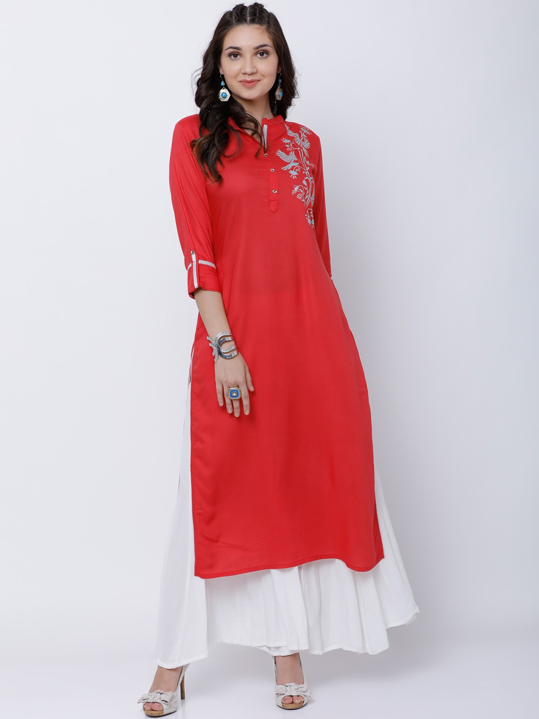

Vishudh Women Red Printed Straight Kurta