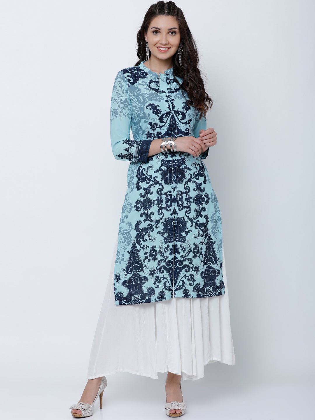 

Vishudh Women Blue & Navy Blue Printed Straight Kurta