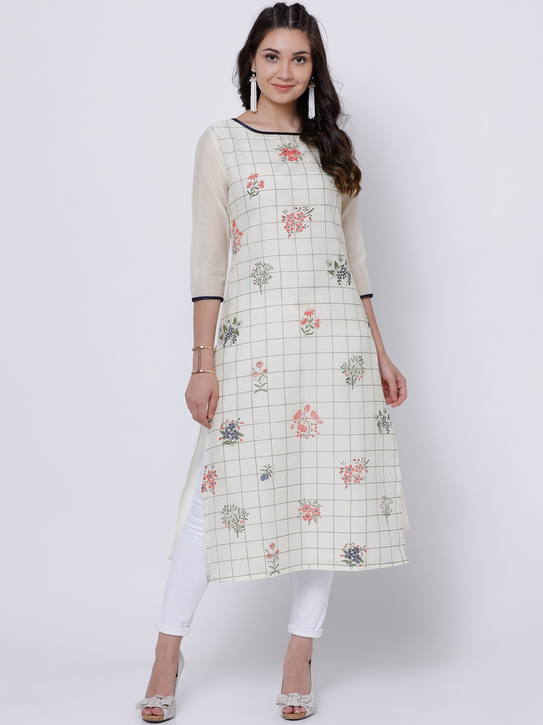 

Vishudh Women Off-White Printed Straight Kurta