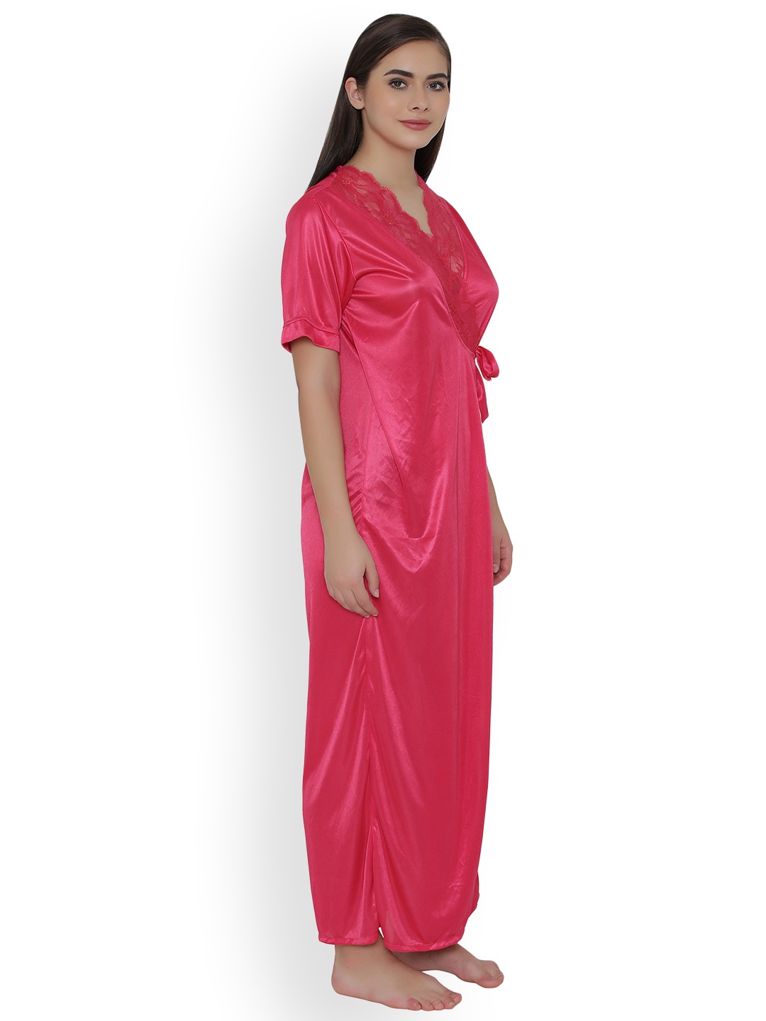 

Clovia Pink Maxi-Length Satin Robe NSM283P22