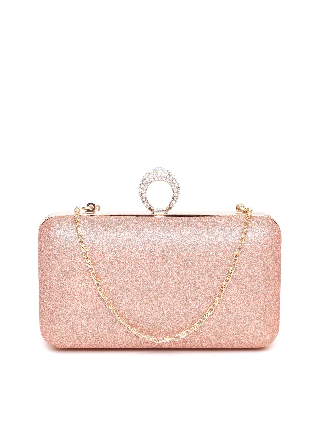 

Anouk Rose Gold Solid Shimmer Box Clutch