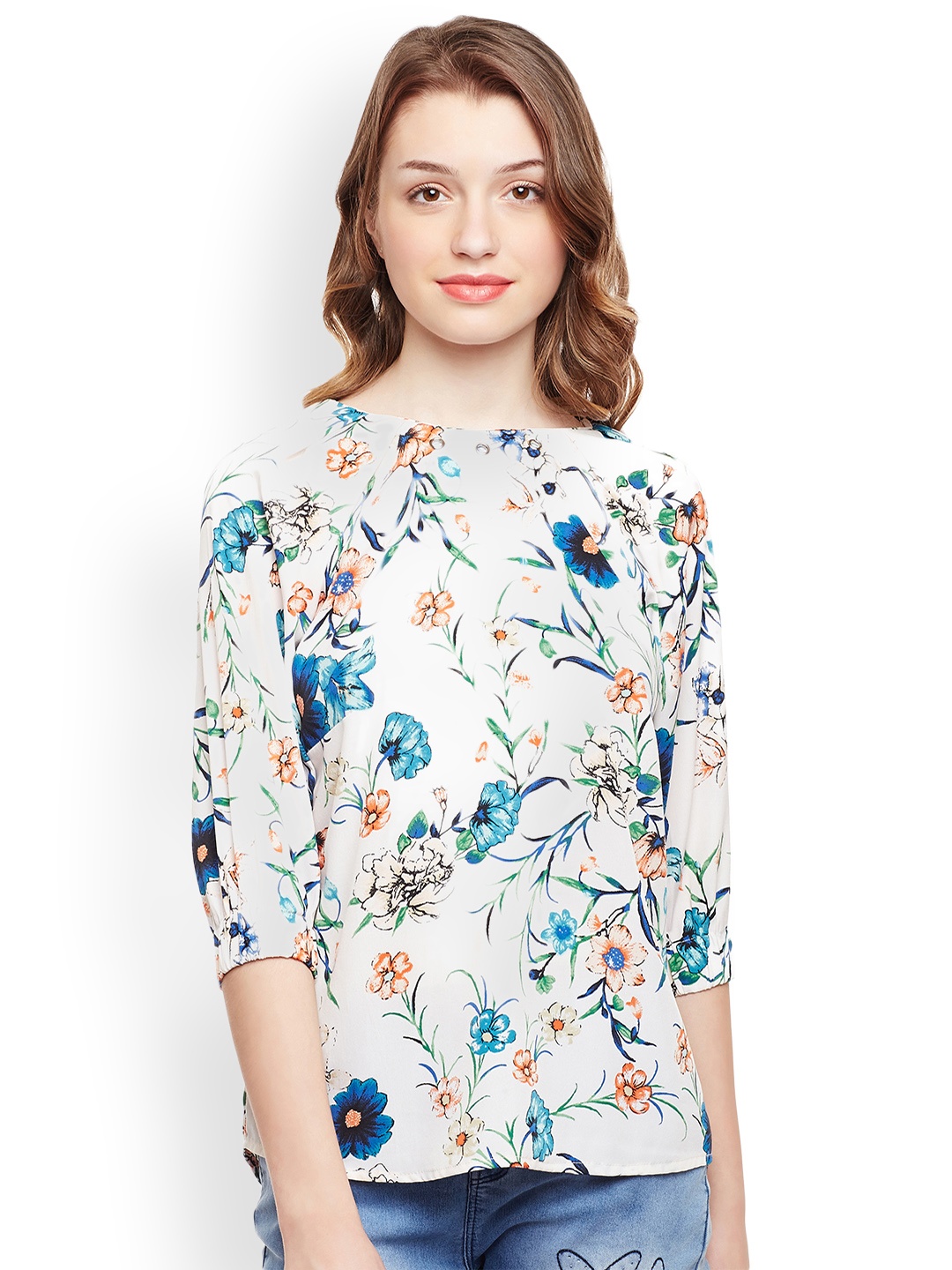 

Oxolloxo Women Off-White & Blue Printed Top