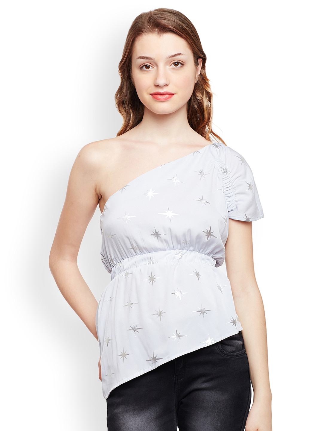 

Oxolloxo Women Grey Printed One Shoulder Top