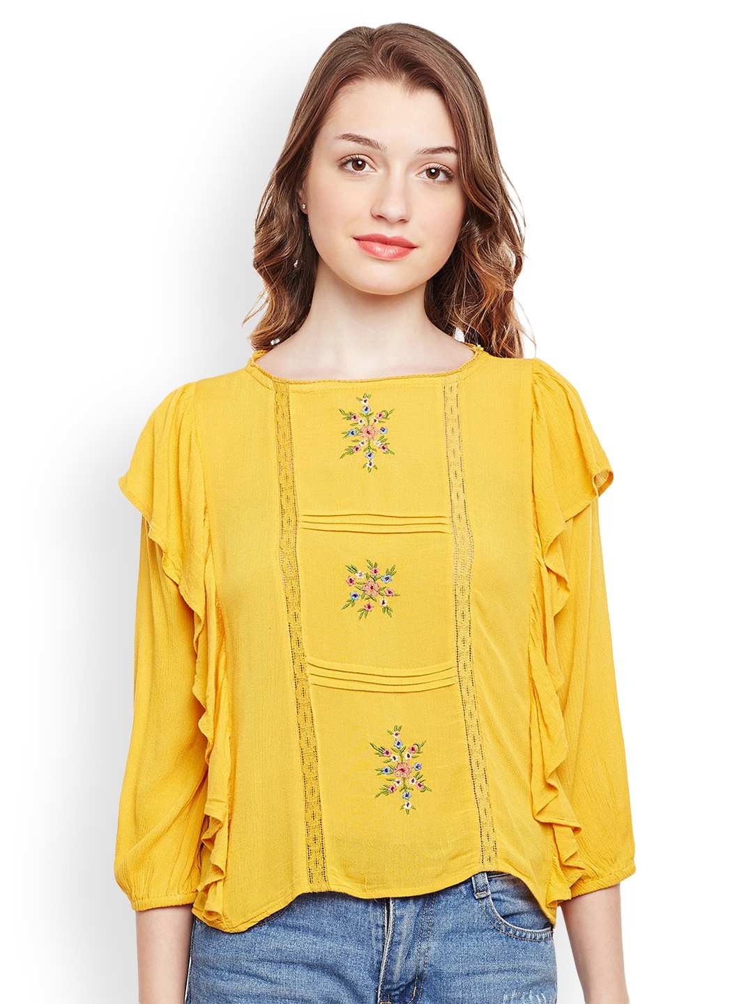 

Oxolloxo Women Mustard Embroidered Top