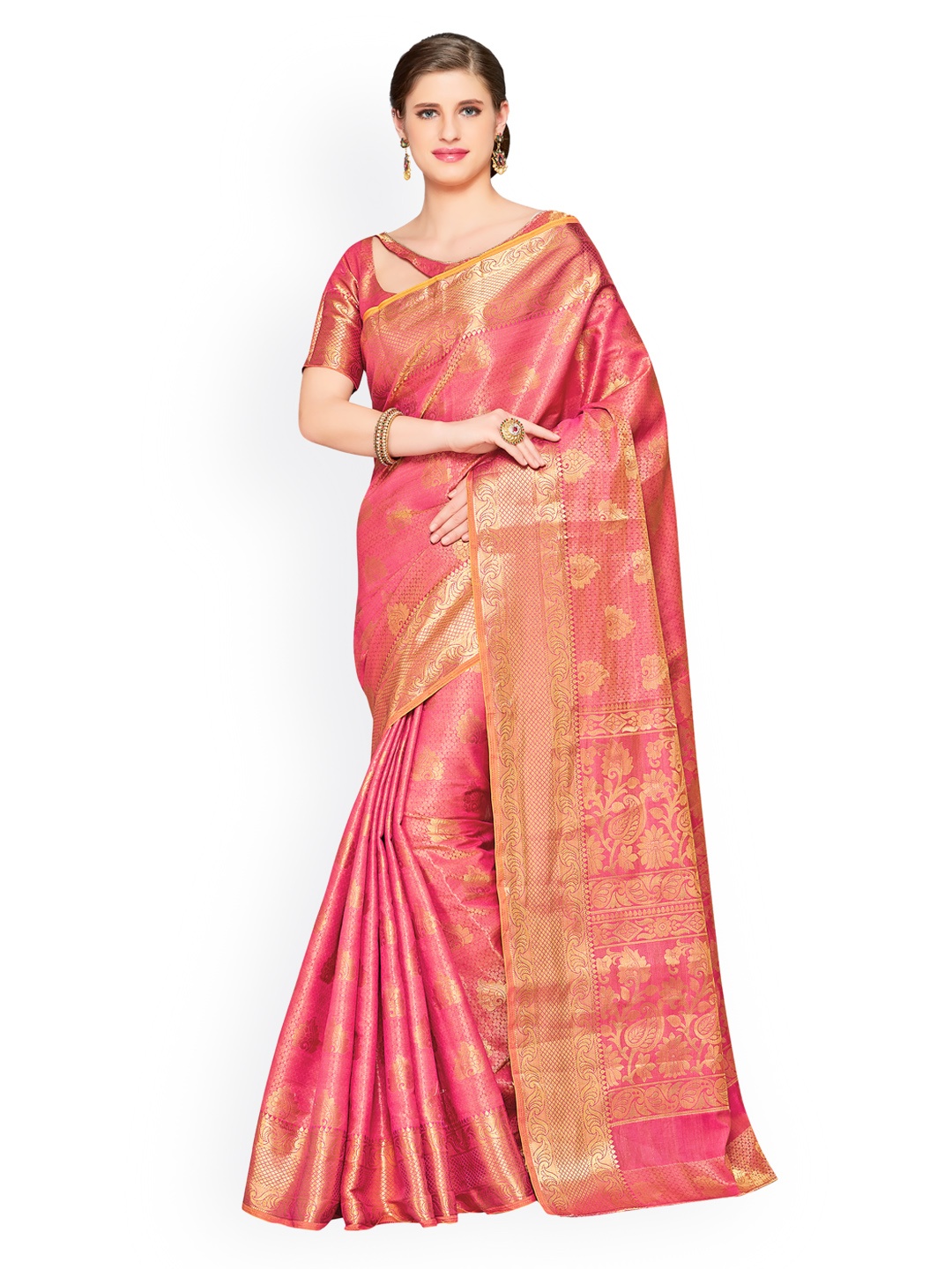 

MIMOSA Pink Art Silk Embroidered Kanjeevaram Saree