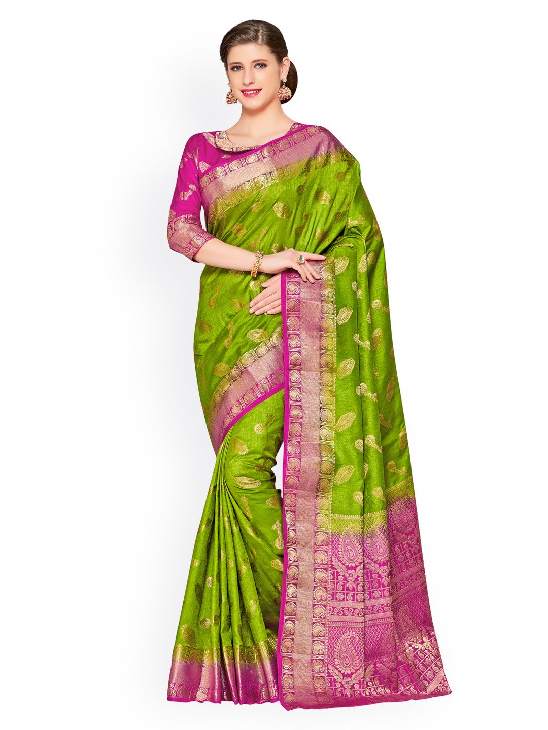 

MIMOSA Green Art Silk Woven Design Kanjeevaram Saree