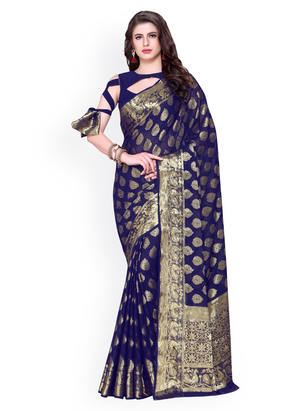 

MIMOSA Blue Poly Chiffon Embroidered Kanjeevaram Saree