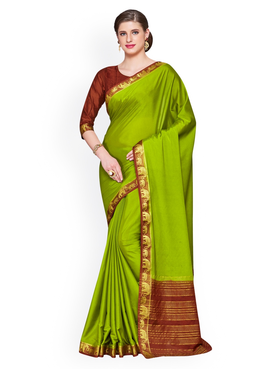 

MIMOSA Green Solid Kanjeevaram Saree