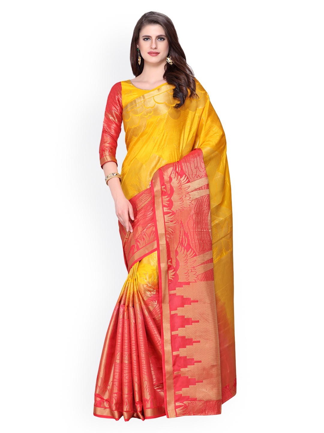 

MIMOSA Mustard Art Silk Woven Design Kanjeevaram Saree