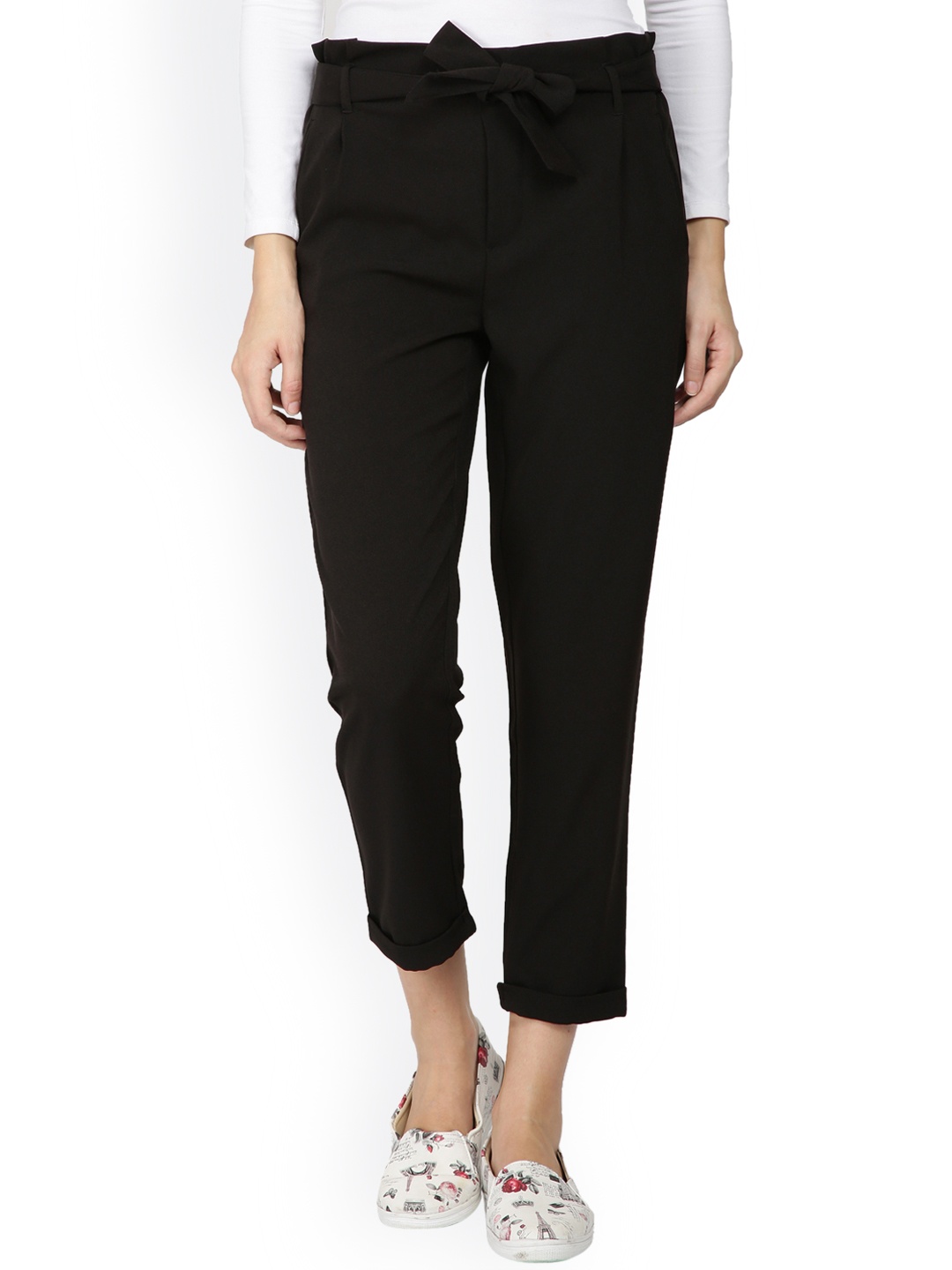 

Gipsy Women Black Comfort Regular Fit Solid Cigarette Trousers