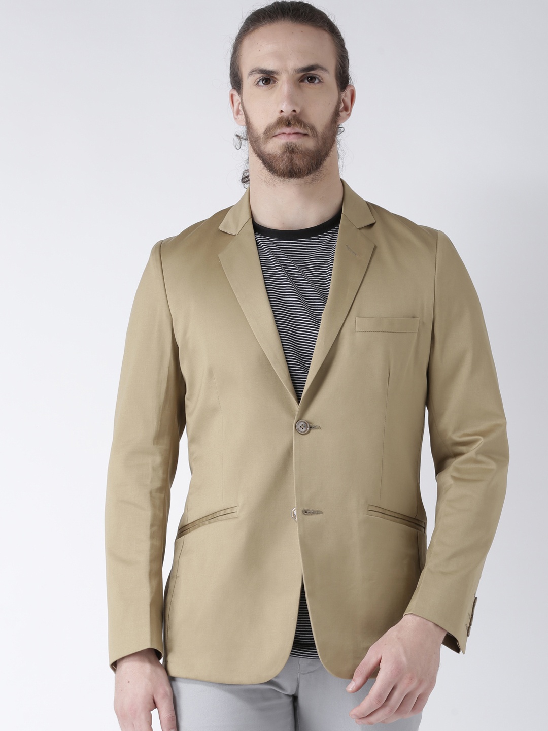 

DEYANN Khaki Single-Breasted Premium Cotton Slim Fit Formal Blazer