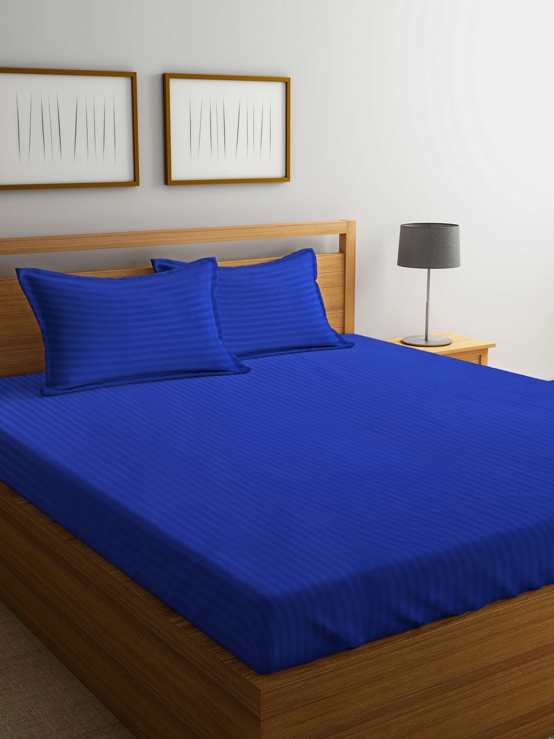 

BIANCA Blue Striped Flat 210 TC Cotton 1 King Bedsheet with 2 Pillow Covers