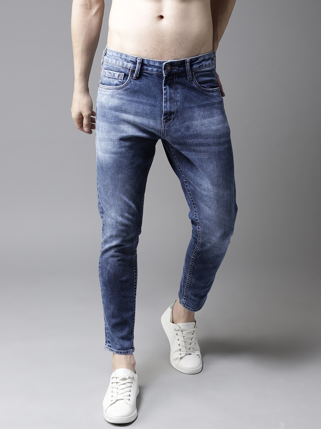 

HERE&NOW Men Blue Slim Tapered Fit Clean Look Stretchable Cropped Jeans