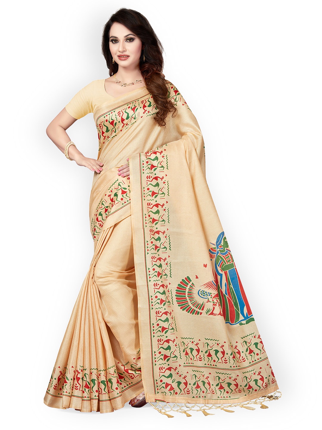 

Ishin Beige Art Silk Printed Mysore Silk Saree