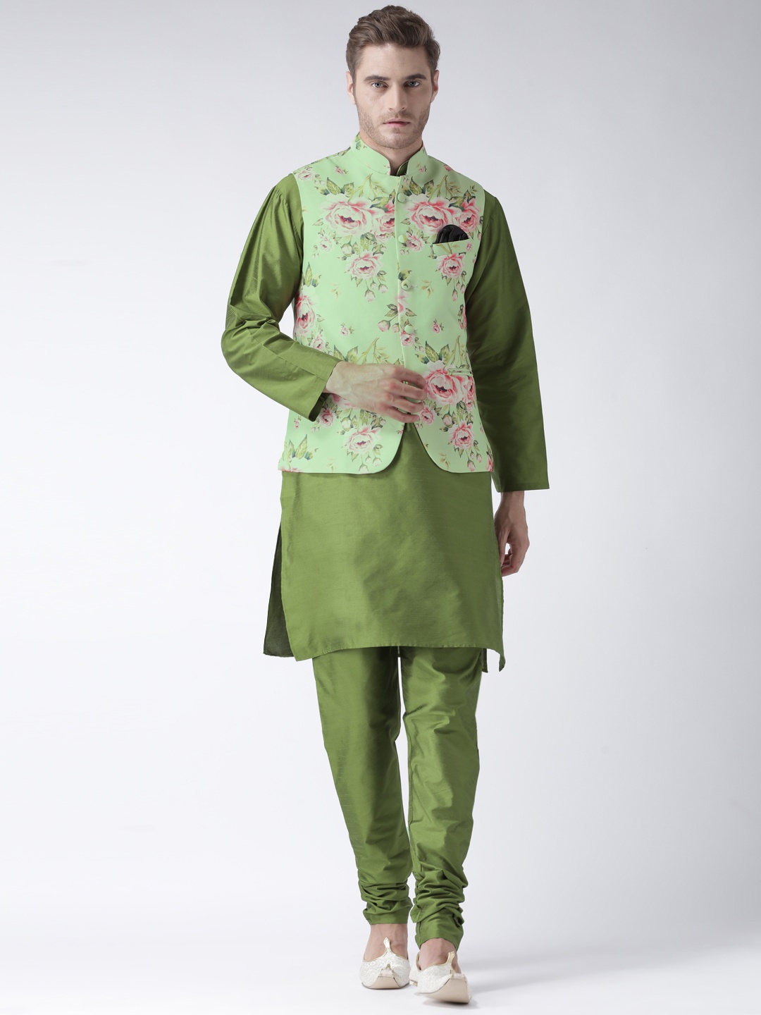 

Hangup Men Green & Olive Green Solid Kurta with Pyjamas