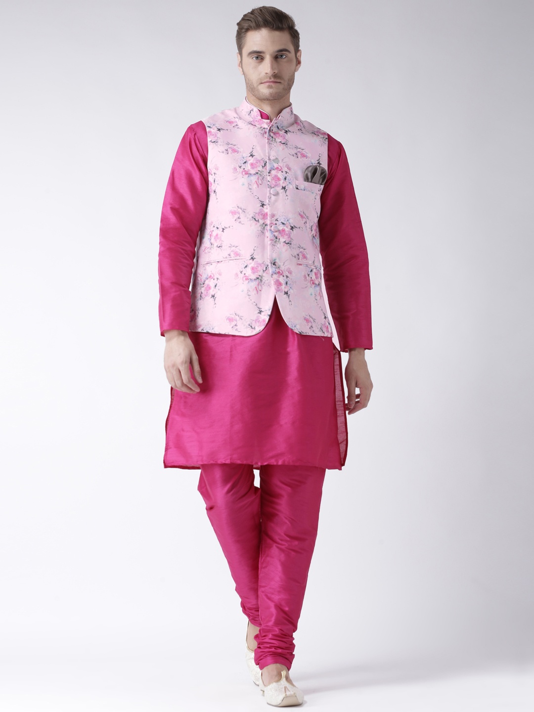 

Hangup Men Pink Solid Kurta with Pyjamas