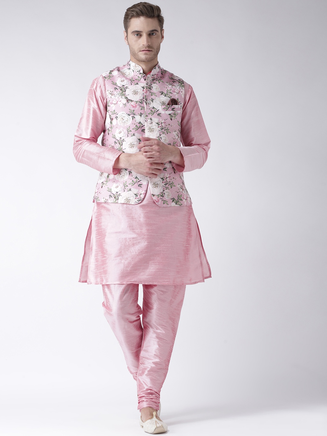 

Hangup Men Pink Solid Kurta with Pyjamas