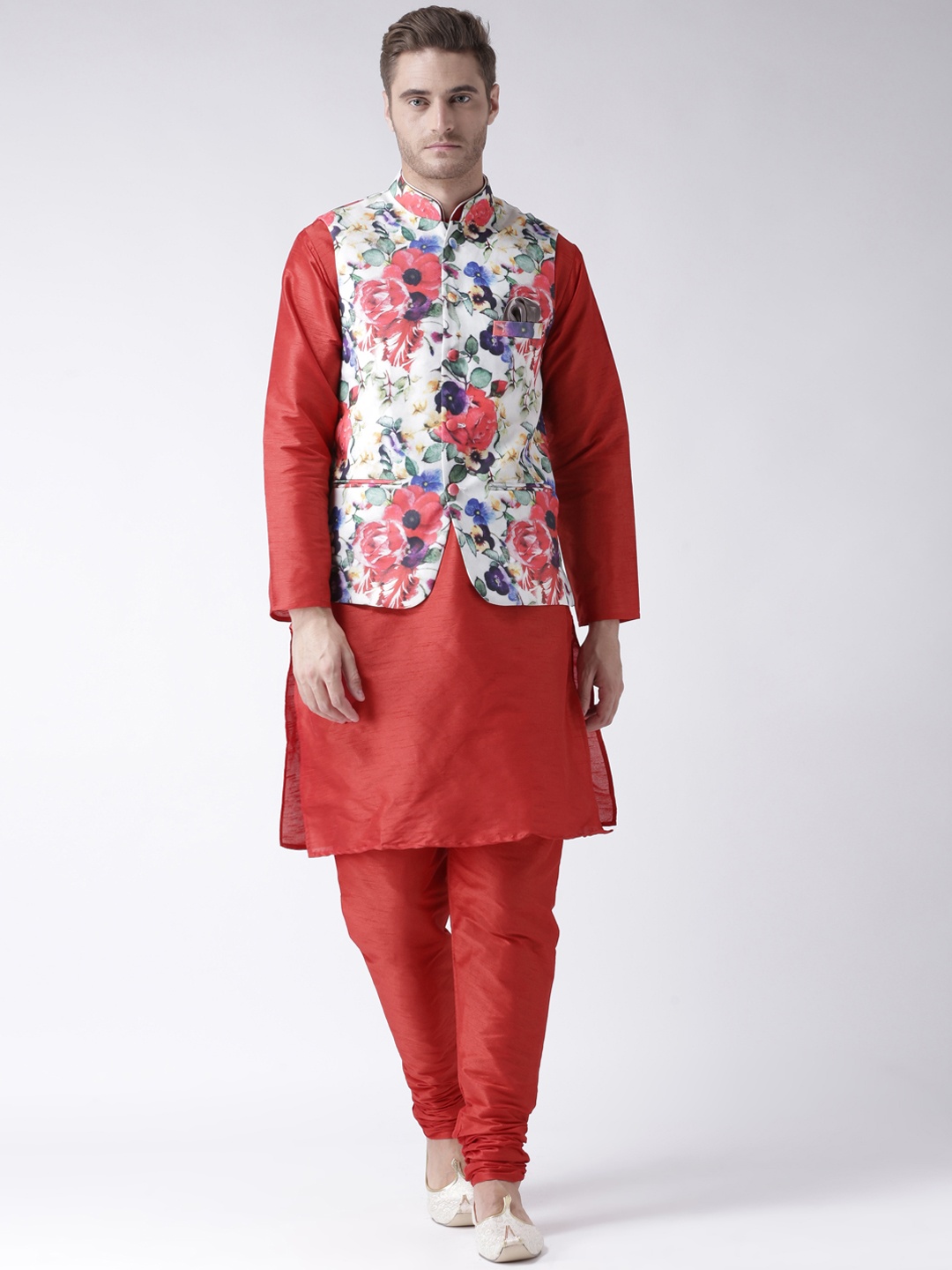 

Hangup Men Red Solid Kurta with Pyjamas