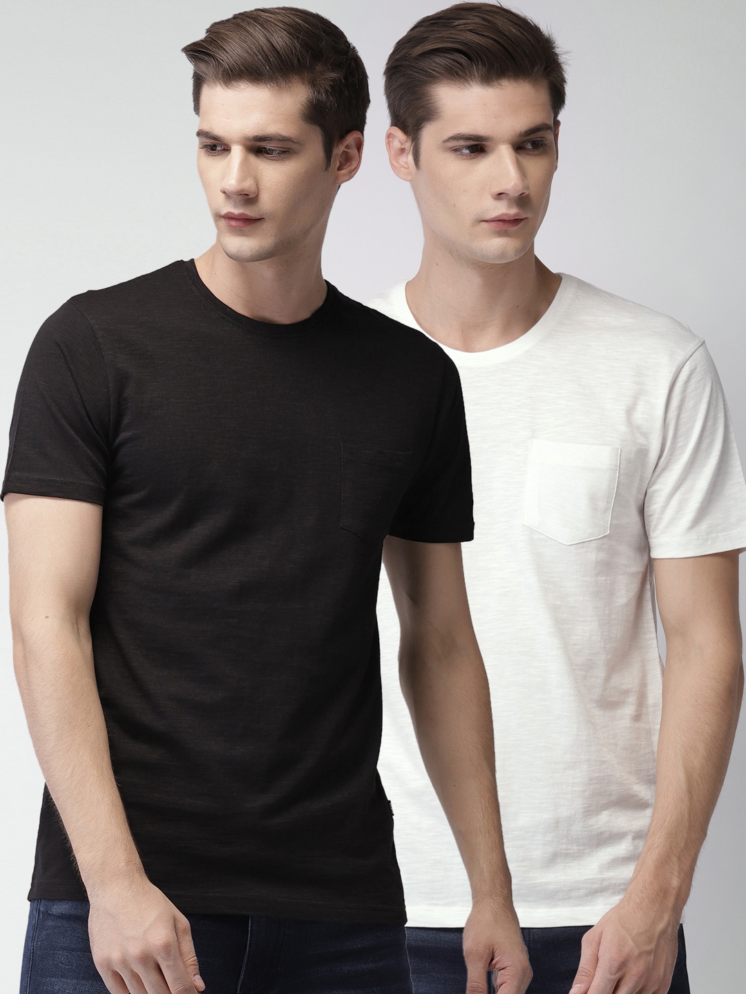 

HIGHLANDER Men Pack Of 2 Solid Pure Cotton T-shirts, Black