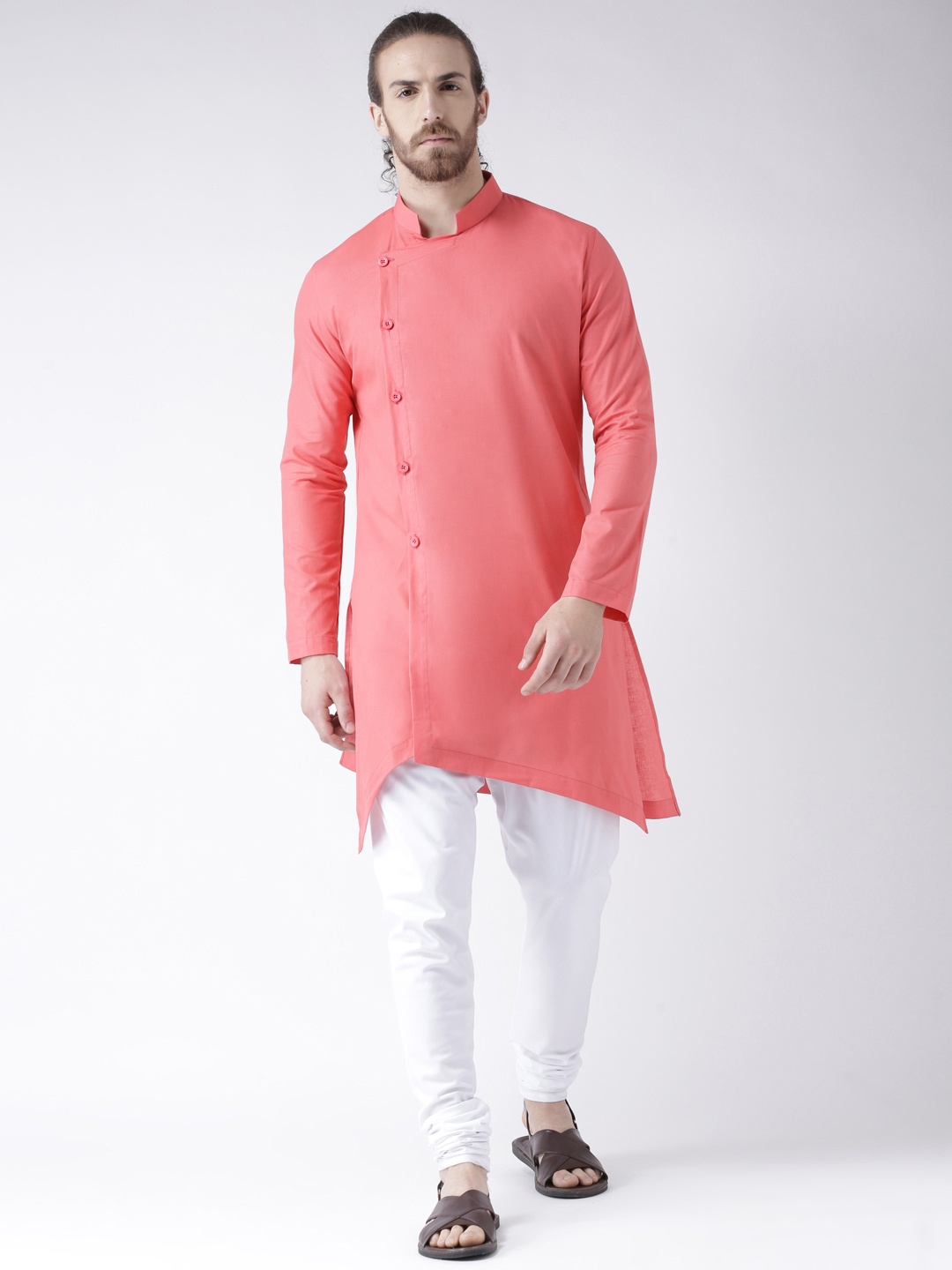 

DEYANN Men Pink & White Solid Kurta with Churidar