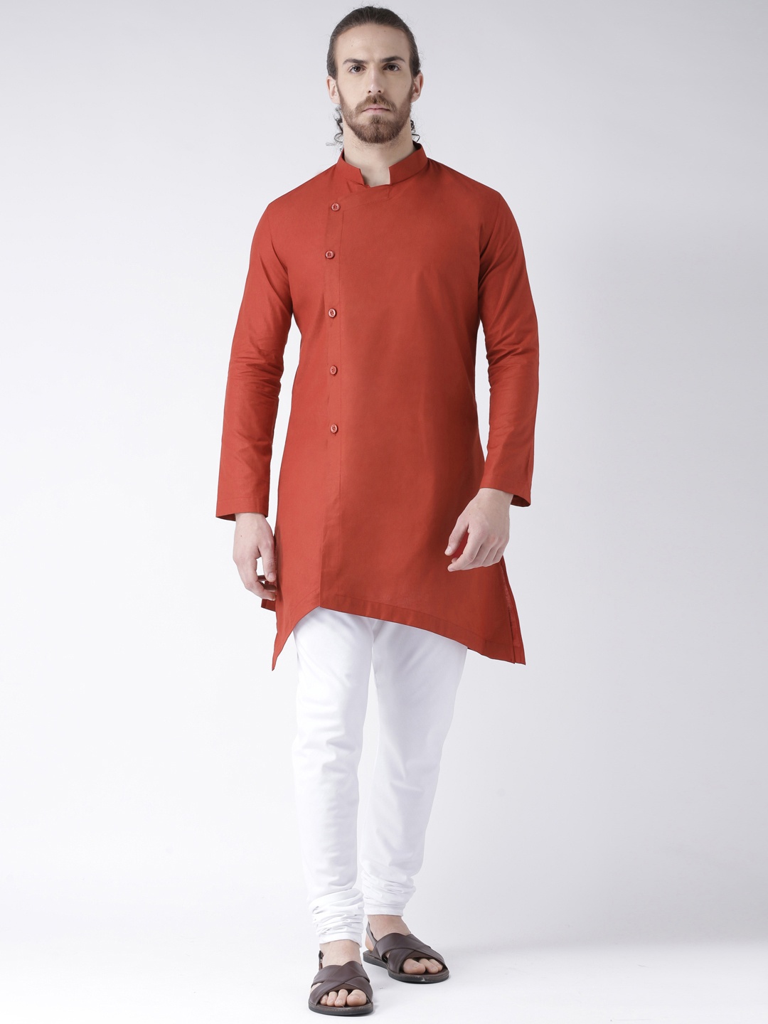 

DEYANN Men Rust Red & White Solid Kurta with Churidar