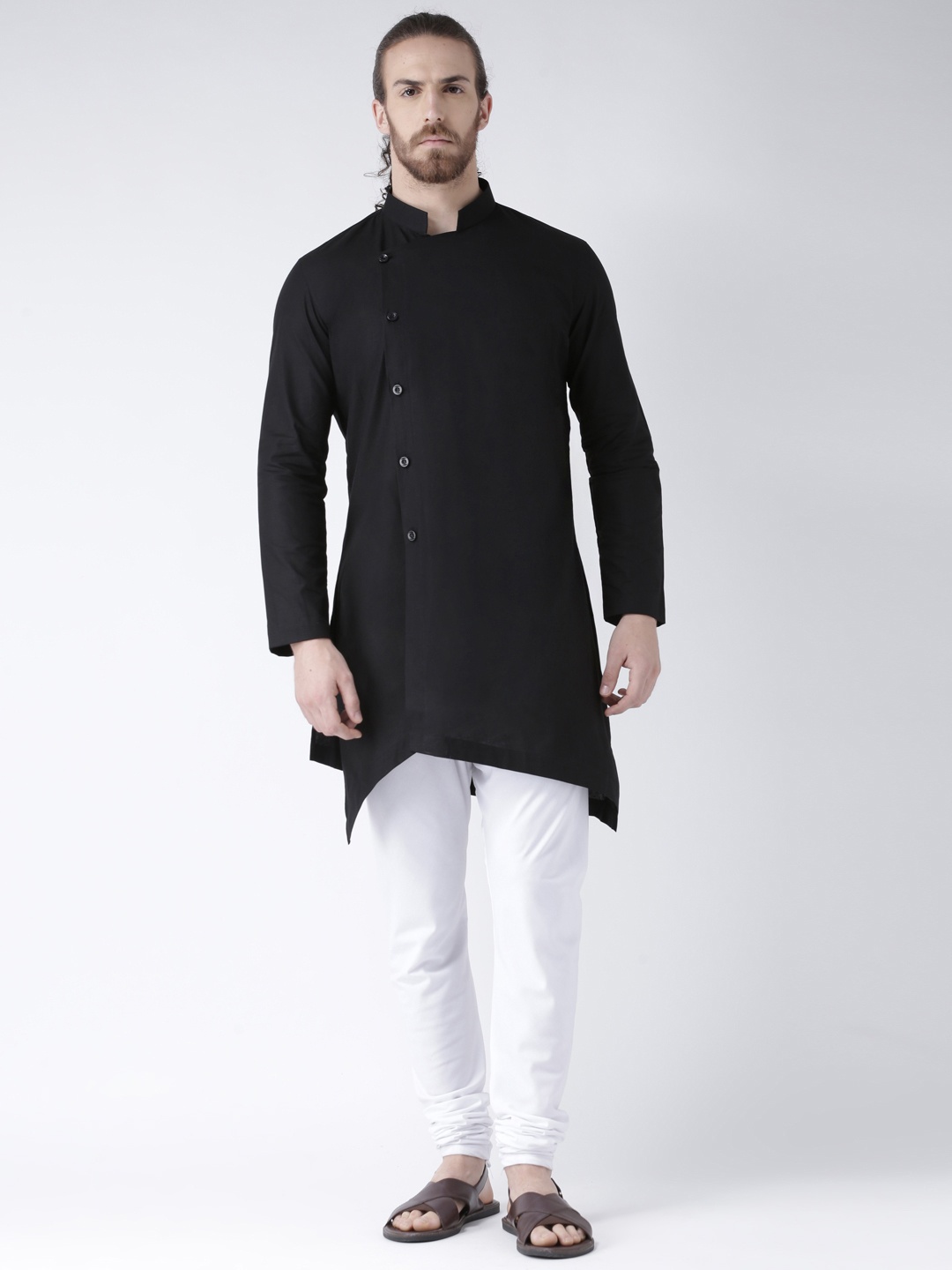 

DEYANN Men Black & White Solid Kurta with Churidar