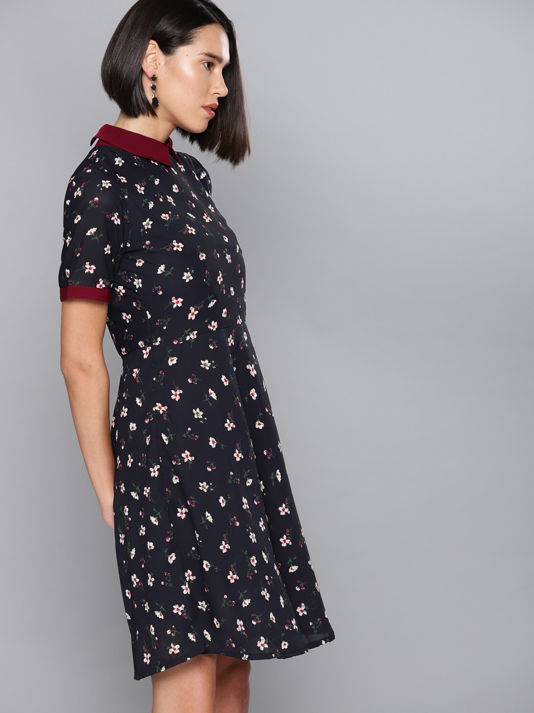 

Tokyo Talkies Women Navy Blue & Off-White Printed A-Line Dress