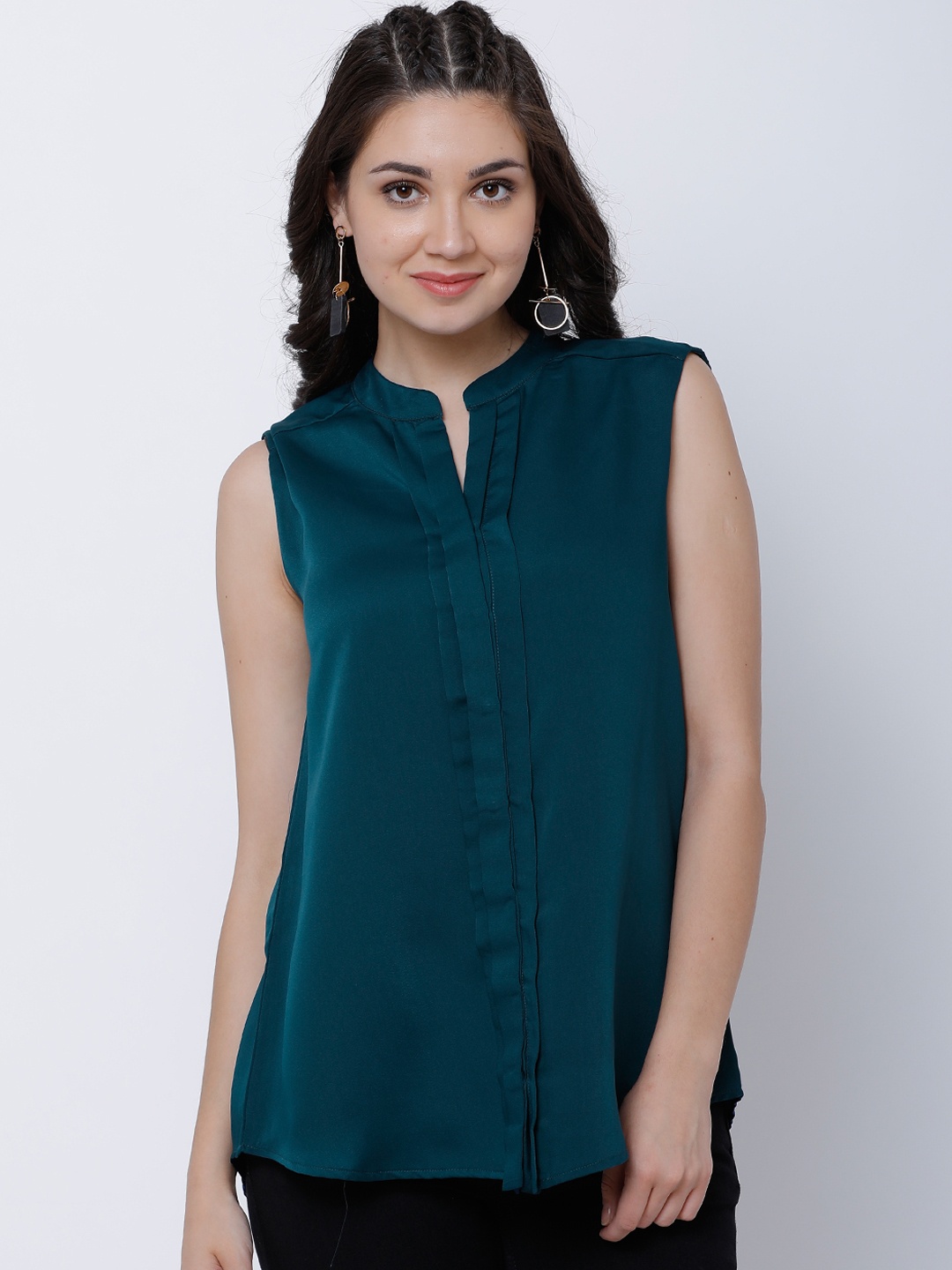 

Tokyo Talkies Women Teal Solid Longline Top