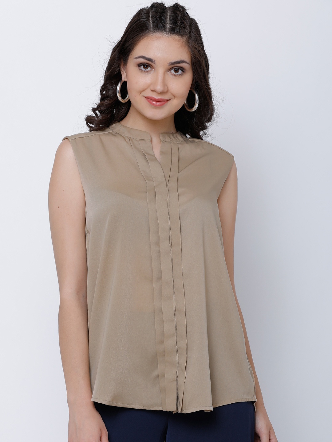 

Tokyo Talkies Women Beige Solid Longline Top