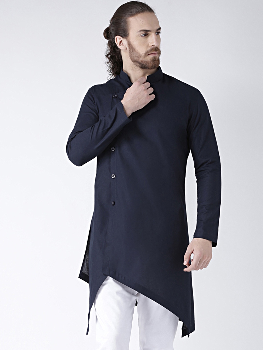 

DEYANN Men Navy Blue Solid A-Line Kurta