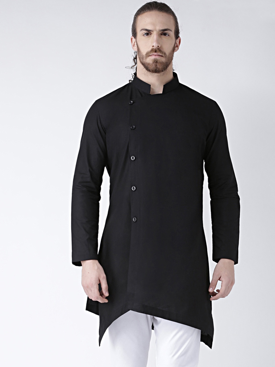 

DEYANN Men Black Solid Asymmetric A-Line Kurta