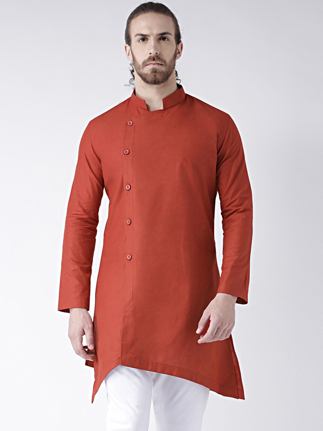 

DEYANN Men Rust Solid A-Line Kurta