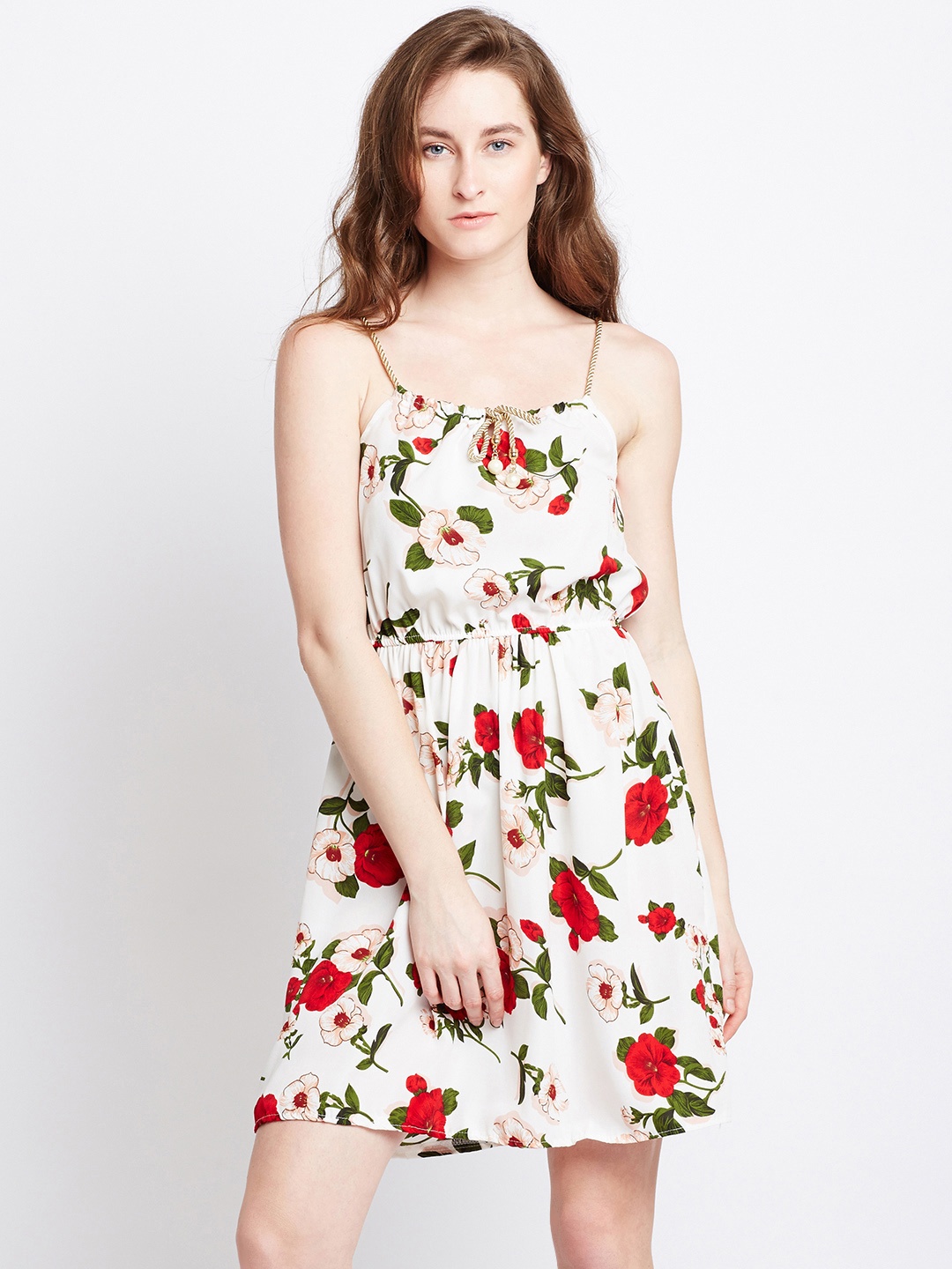 

Berrylush Women White Semi-Fit Printed Fit and Flare Dress