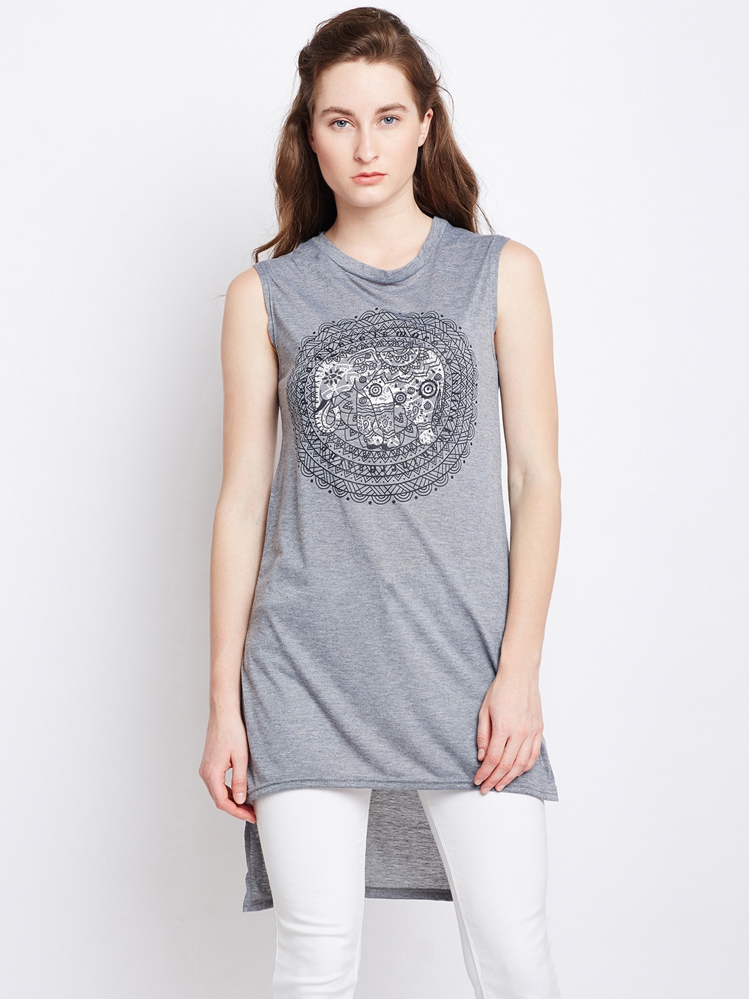 

Berrylush Women Grey Printed High-Low Top