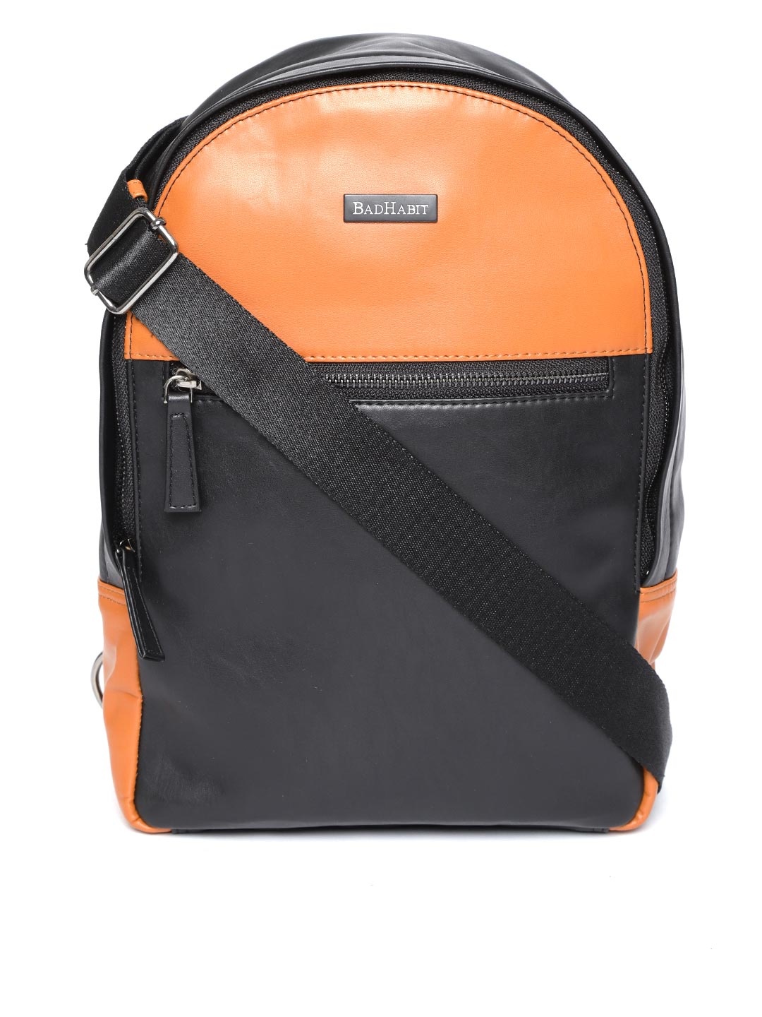 

BAD HABIT Men Black & Tan Brown Colourblocked Backpack