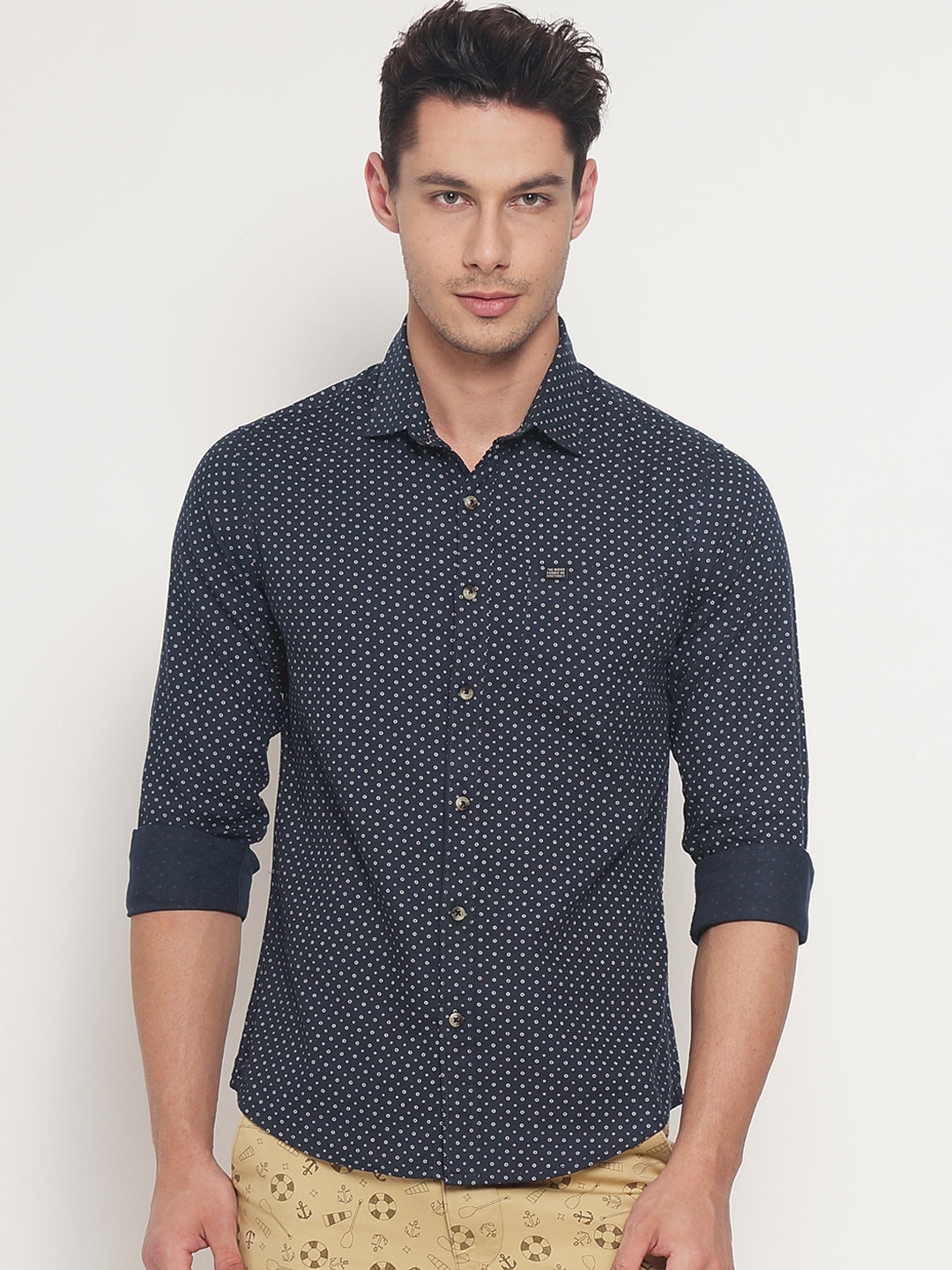 

The Indian Garage Co Men Navy Blue Classic Slim Fit Printed Casual Shirt