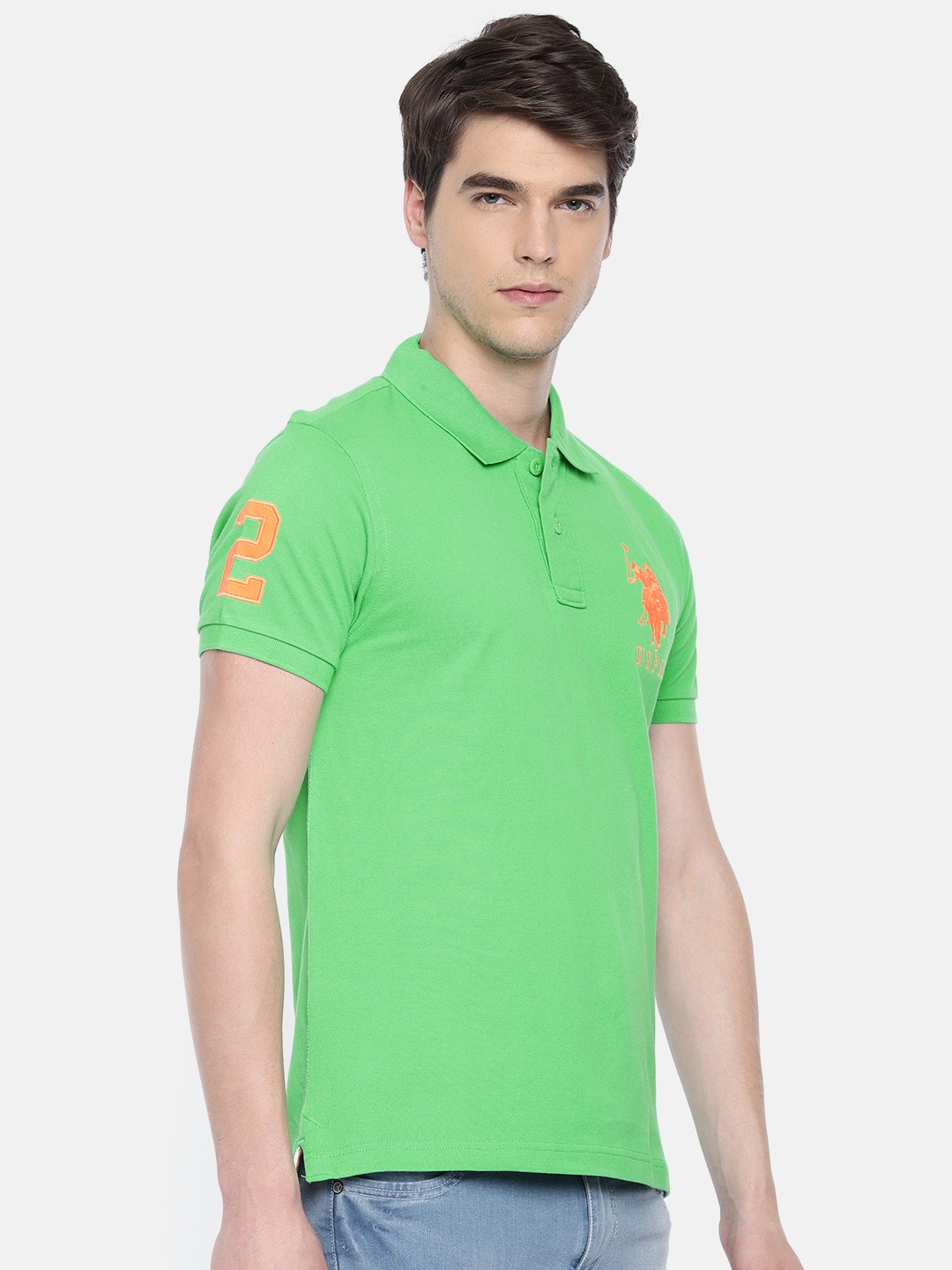 

U.S. Polo Assn. Men Green Solid Polo Collar Pure Cotton T-shirt