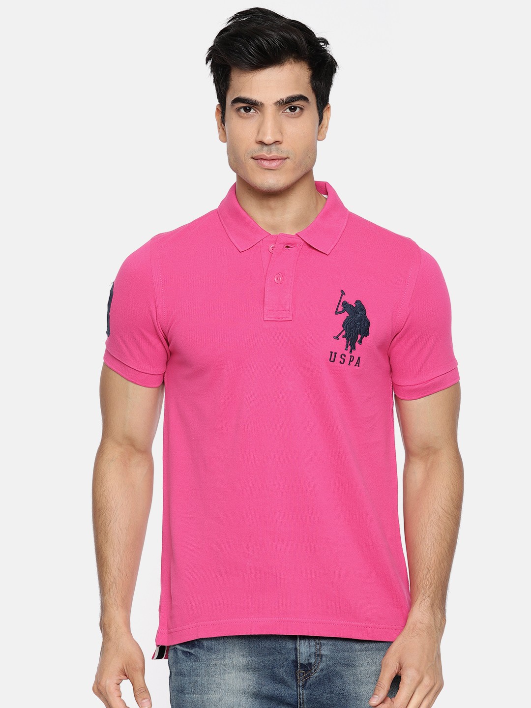 

U.S. Polo Assn. Men Pink Polo Pure Cotton T-shirt