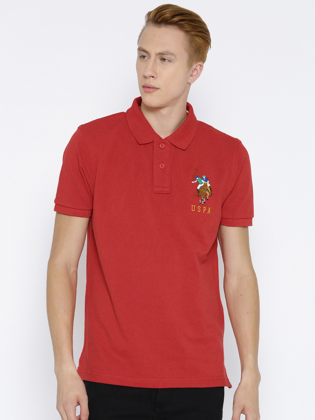 

U.S. Polo Assn. Men Red Pique Polo Pure Cotton T-shirt