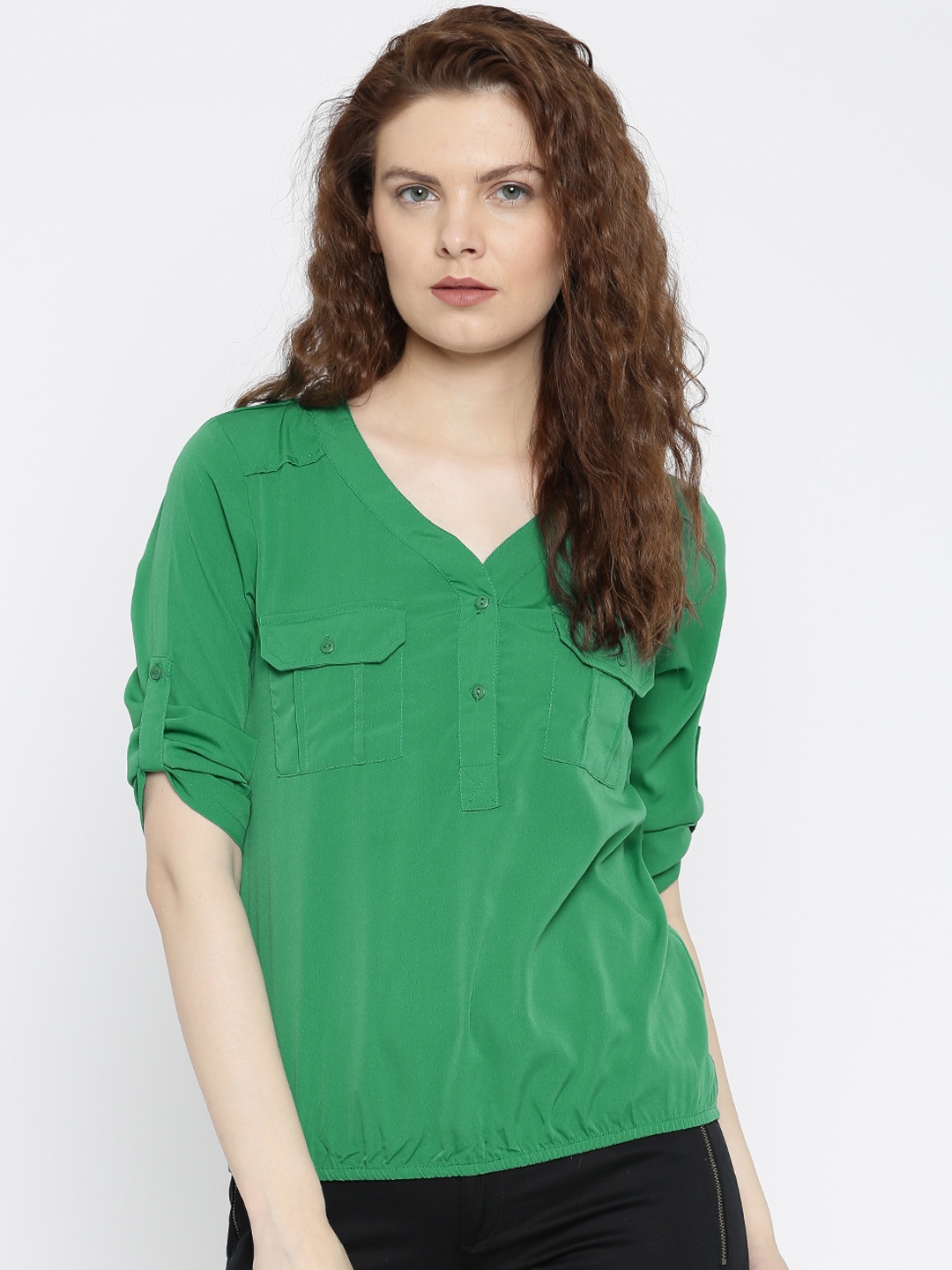 

Harpa Women Green Solid Shirt Style Top