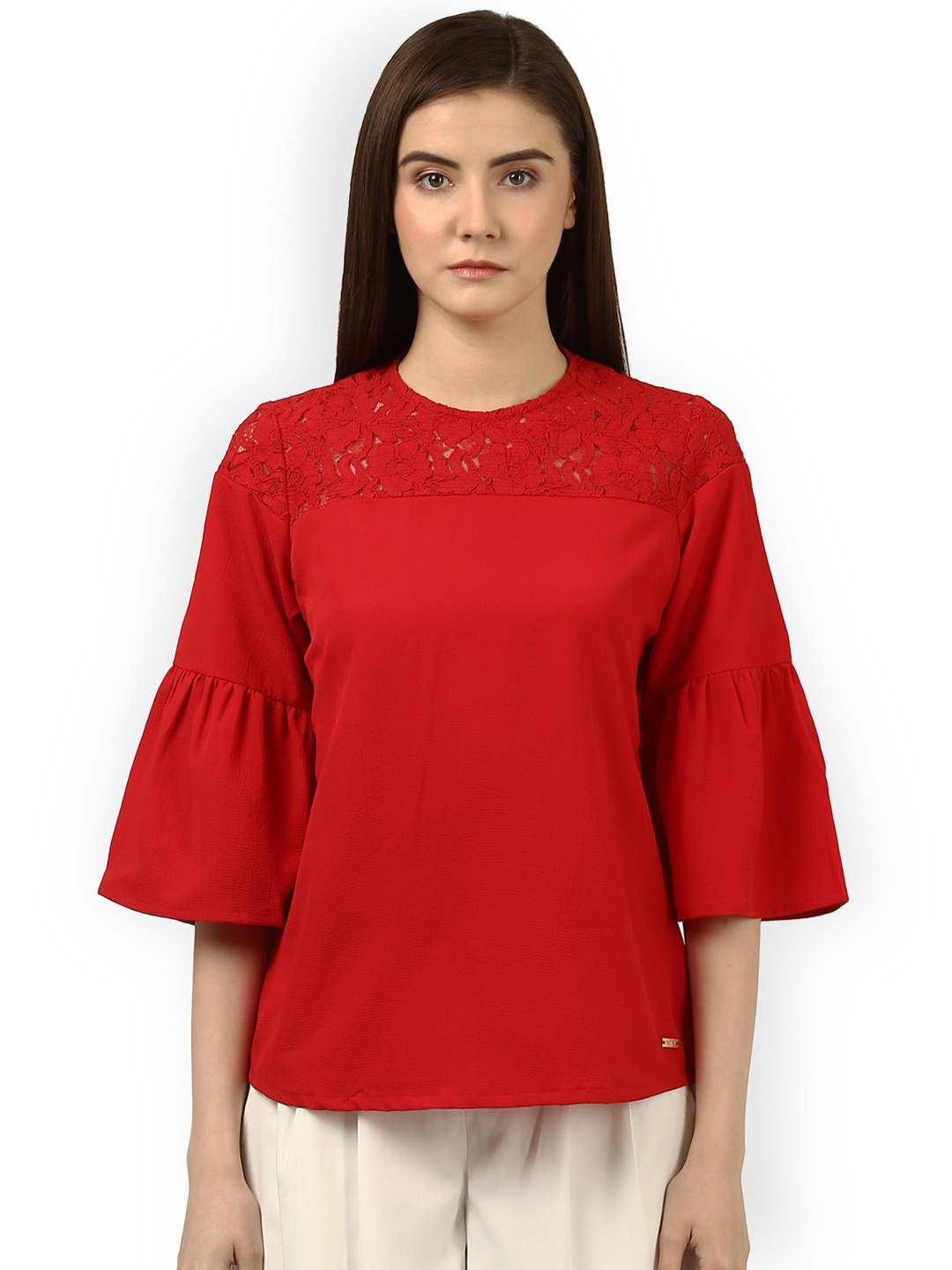 

Park Avenue Women Red Self Design Regular Top