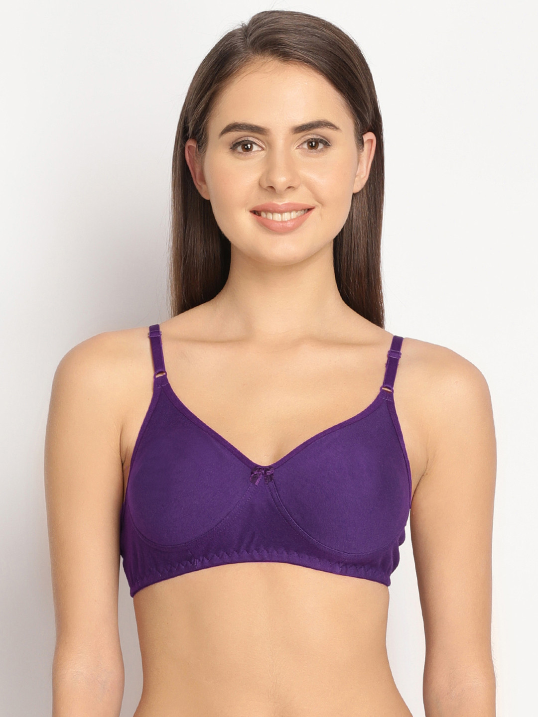 

Clovia Cotton Rich Non-Padded Wirefree T-Shirt Bra In Purple