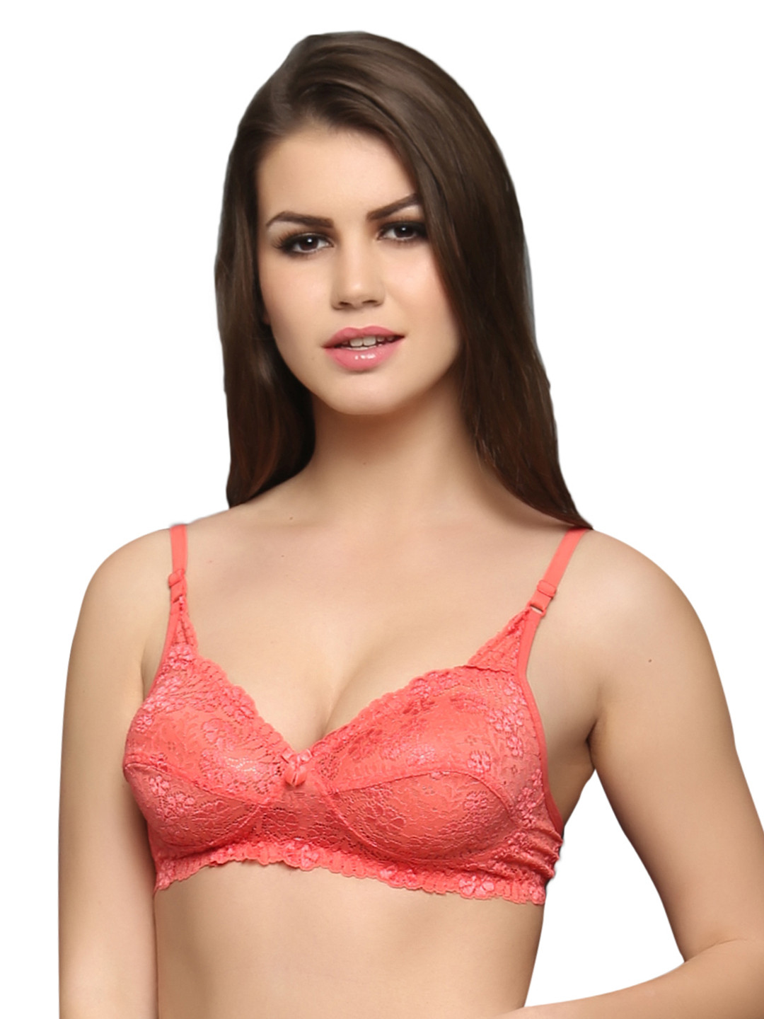

Clovia Lace Non-Padded Wirefree Bra In Reddish Pink