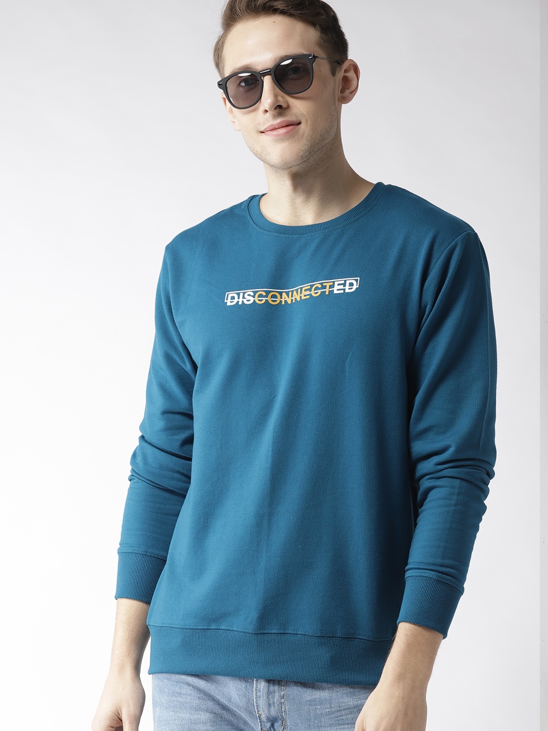 

Mast & Harbour Men Teal Blue Solid Sweatshirt