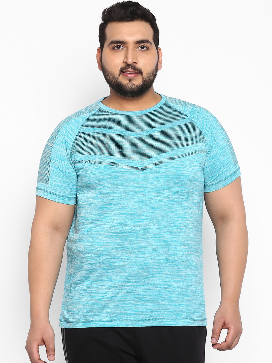 aLL Plus Size Men Blue Printed Round Neck T-shirt