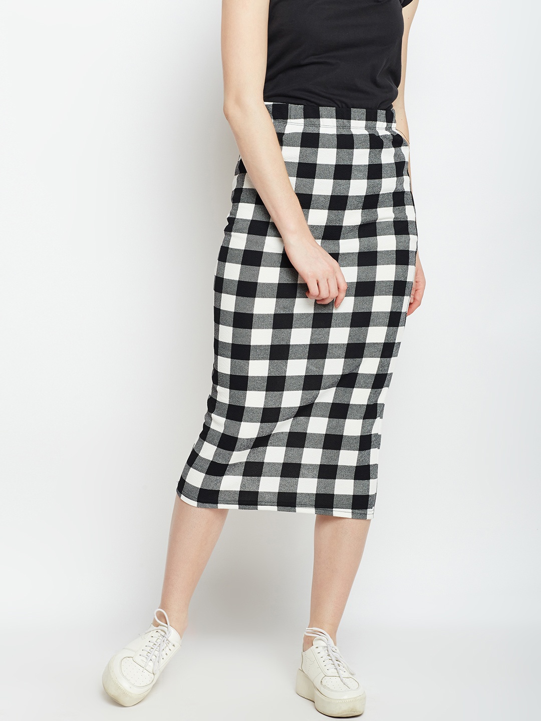 

Berrylush Black & White Checked Pencil Skirt