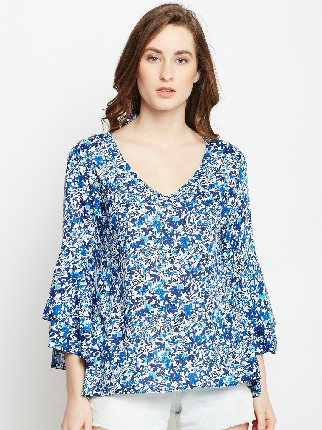 

Berrylush Women Blue Printed A-Line Top